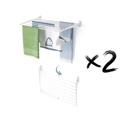 Afbeelding van foxydry Fold droogrek voor aan de muur, verticaal binnen en buiten, van aluminium staal, 82 x 50 cm (wit sluiting naar beneden, 2 laags, 80)