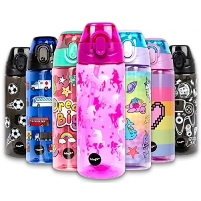 Afbeelding van Fringoo Waterfles met rietje voor kinderen, 100% Lekvrij BPA vrij, 600 ml fles school, kinderdagverblijf, reisfles sportwaterfles (Eenhoorn Ombre, ml)