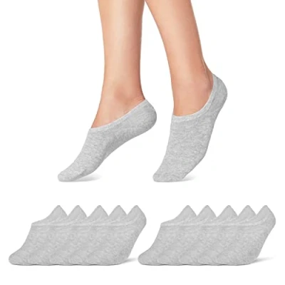 Afbeelding van 10 Paar Sneaker Sokken Heren &amp; Dames Onzichtbare Katoen, Grijs, 39 42 EU
