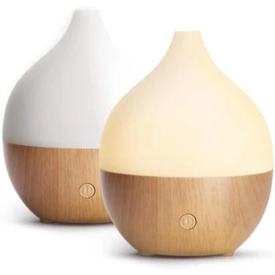 Afbeelding van Salking Aromadiffuser 100 ml kleine ultrasone aromatherapie diffuser voor etherische oliën met automatische uitschakelfunctie, warm wit licht, witte houtvezel,