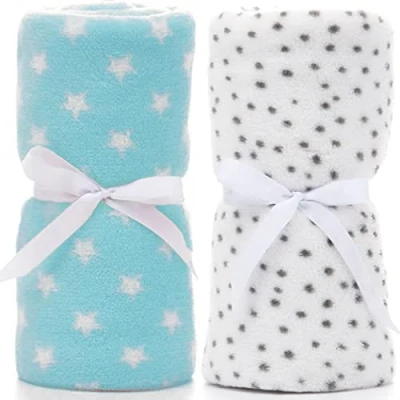 Afbeelding van LeerKing Babydeken, 2 stuks, fleecedeken, winter, ultralicht, zacht, babyflanel, voor baby&#039;s, meisjes, jongens, kinderen, wit en blauw, 75 x 100 cm