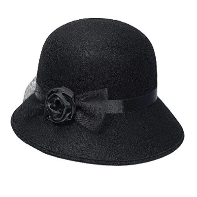 Afbeelding van W WIDMANN idmann 68577 Charleston hoed van vilt met hoedenband, zwart, jaren 20 en 30, flapper, themafeest, carnaval