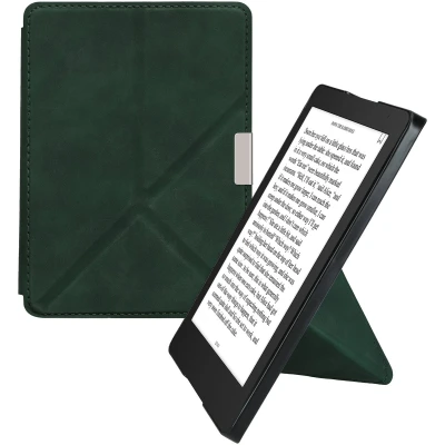 Afbeelding van kwmobile E reader hoesje geschikt voor Kobo Aura Edition 2 hoes Ereader flip case met standaard cover van kunstleer In donkergroen