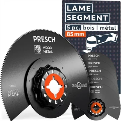 Afbeelding van Presch Zaagblad voor oscillerend segment, hout en metaal, 85 mm, 5 stuks. Starlock blad vervanging zonder gereedschap Zeer hoge precisie dankzij BI metalen tanden Oscillerende zaagbladen