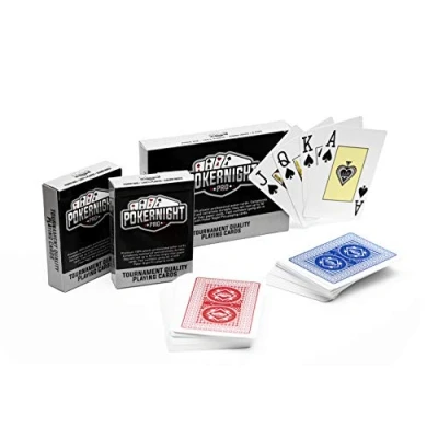 Afbeelding van Poker Night Pro 2 Professionele speelkaartspellen, 100% kunststof, Texas Holdem (1 x rood/1 blauw) 54 stuks per spel, inclusief jokers jumbo index Super Casino kwaliteit