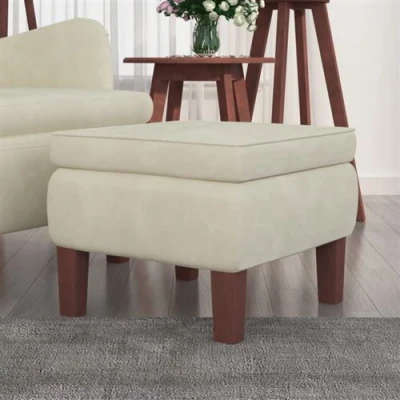 Image de vidaXL Tabouret avec pieds en bois Crème Velours329445