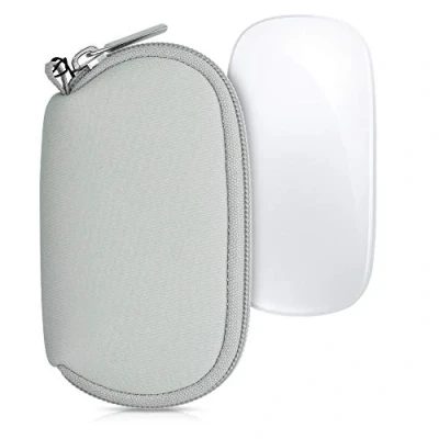 Afbeelding van kwmobile computermuis hoes geschikt voor Apple Magic Mouse 1 / 2 hoesje Muis beschermhoes met rits case van neopreen in lichtgrijs