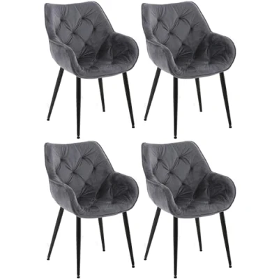 Afbeelding van CLP Tanna Set van 4 eetkamerstoelen Met armleuning Fluweel Velvet donkergrijs