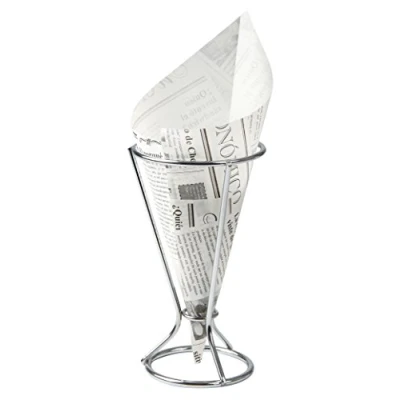 Afbeelding van Fackelmann 49345 houder voor frietjes, metaal/papier, zilver/zwart/wit, 25 x 18 9 cm
