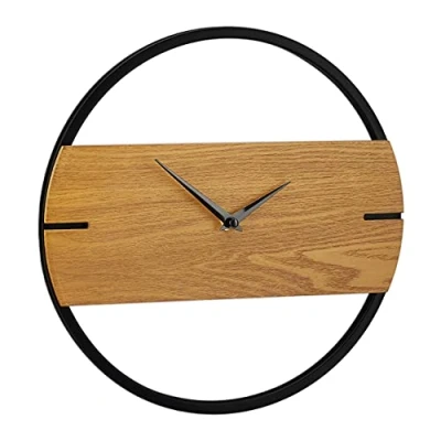 Afbeelding van Relaxdays Wandklok hout en metaal muurklok analoog woonkamerklok wandhorloge modern