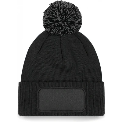Afbeelding van Beechfield Snowstar patch beanie B443 Black / Graphite Grey