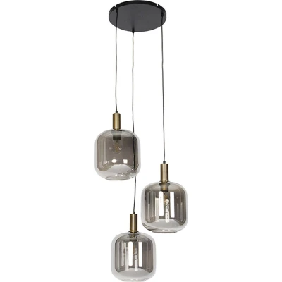 Afbeelding van QAZQA Design hanglamp zwart met goud en smoke glas 3 lichts Zuzanna