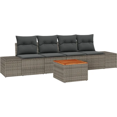 Afbeelding van vidaXL 5 delige tuinsofa set met kussens grijs poly rattan acacia