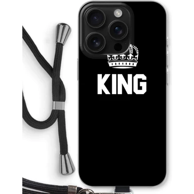 Afbeelding van Case Company® hoesje met Koord geschikt voor iPhone 16 Pro King Zwart Telefoonhoesje Bescherming aan alle Kanten en Over de Schermrand