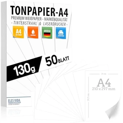 Afbeelding van Bouwpapier 50 wit 130 g/m² Premium papier zuiver sneeuwwit A4 21 x 29,7 cm printpapier onbedrukt voor fotografie, g, karton