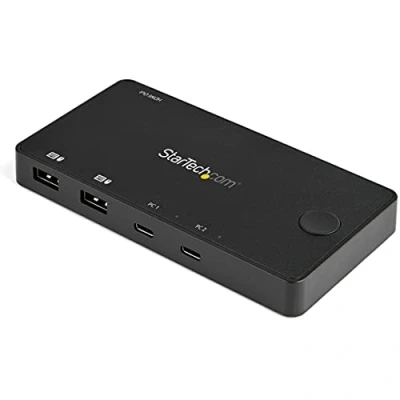 Image de StarTech.com Switch KVM USB C 2 Ports Mini Commutateur 4K 60Hz HDMI UHD Câbles Typec inclus Auto alimenté iPad Pro écran clavier souris/audio x / audio de bureau