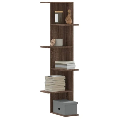 Afbeelding van Hoekwandschap 36,5x36,5x140 cm bewerkt hout bruin eikenkleurig