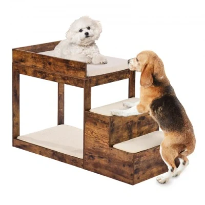 Image de VEVOR Lit Superposé pour Animaux Compagnie Chien Chat Escaliers Marron Foncé