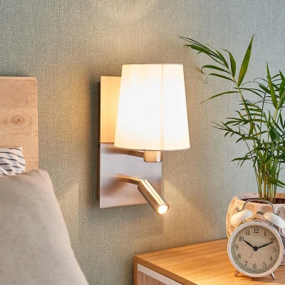 Afbeelding van Lindby Wandlamp 1licht stof, metaal H: 30.8 cm E14 wit, nikkel