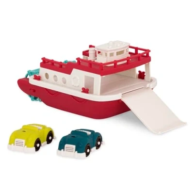 Afbeelding van Battat Wonder Wheels by Drijvende badboot, 100% recyclebaar, speelgoedboot met auto voor kinderen, rood/wit, veerboot twee machines, 1 jaar + (3 stuks)