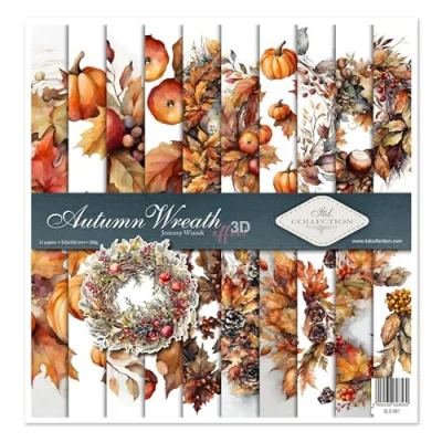 Afbeelding van ITD Collection Scrapbooking papier 310 x 320 mm pakket Decoupage decoratief Kaarten maken 10 vellen + 1 kunstdagboek Autumn Wreath SLS