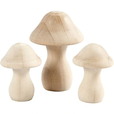 Afbeelding van Paddestoelen Hout 4,5 6,5 Cm Blank 3 delig
