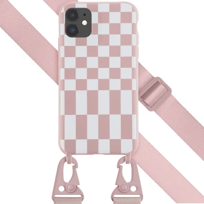 Afbeelding van Selencia hoesje Geschikt voor iPhone 11 met koord Siliconen afneembaar roze
