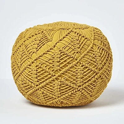 Afbeelding van Homescapes Gehaakte poef, mosterdgeel, 35 x 40 cm