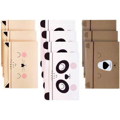 Afbeelding van Set van 10 A5 elastische mappen, stevig karton, zacht gevoel, bedrukt binnen en buiten, grappige vorm voor kinderen, 3 verschillende motieven: kat + beer panda