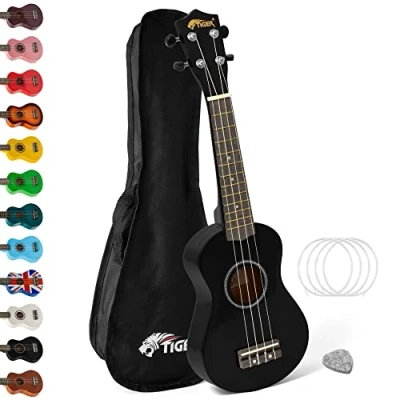 Image de Tiger UKE7 BK Ukulélé soprano avec Housse pour Débutant Noir