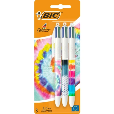 Afbeelding van BIC 4 Kleuren Balpen Designs Tie &amp; Dye Set van 3 pennen Medium Punt 1 mm