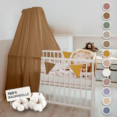 Afbeelding van lilimaus babybedhemel [bruin] van 100% katoen, handgemaakt, bedhemel voor meisjes en jongens, hemelbedgordijn kinder babykamer