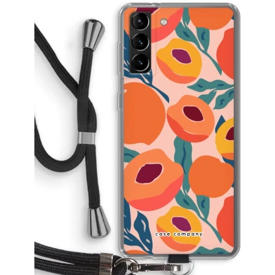 Afbeelding van Case Company® hoesje met Koord geschikt voor Samsung Galaxy S21 Plus Perzik Telefoonhoesje Zwart Bescherming aan alle Kanten en Over de Schermrand