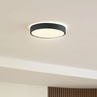 Afbeelding van Lindby LED plafondlamp RGB met dimmer 1licht Plastic, metaal H: 6.5 cm betongrijs, wit Inclusief lichtbron