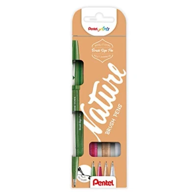 Afbeelding van Pentel Brush Sign Pen SES15C 12 vezelpunt, 4 olijfgroen, lichtbruin, lichtgrijs, wijnrood
