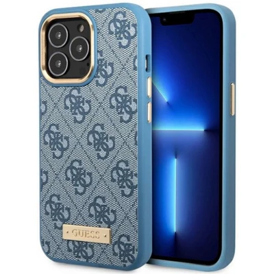 Afbeelding van Guess 4G Plaque Back Case (MagSafe Compatible) Geschikt voor Apple iPhone 14 Pro (6.1&quot;) Blauw