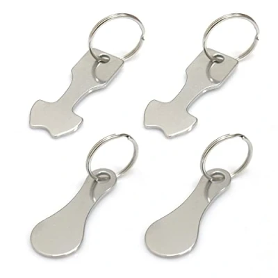 Afbeelding van 4 stuks ronde gevormde roestvrijstalen winkelwagensleutelhangers winkelwagenmuntjes winkelwagenonderdelen accessoires