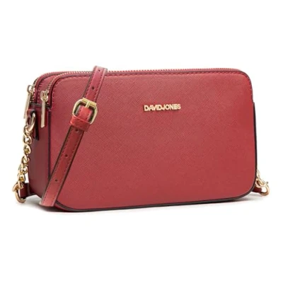 Afbeelding van DAVID JONES Kleine Schoudertas voor dames Tas mobiele telefoon van hard PU leer kettingen met 3 vakken Avond Shopping City Trend, Rood