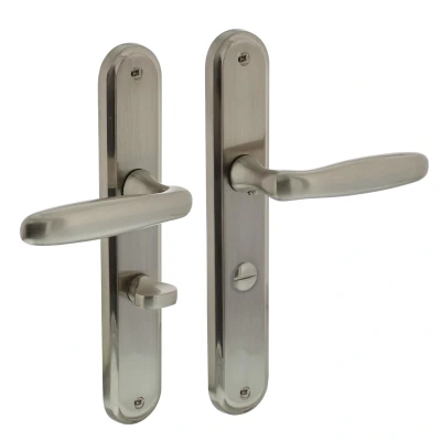Afbeelding van Intersteel Deurkruk Bjorn op schild toilet /badkamersluiting 63 mm nikkel mat
