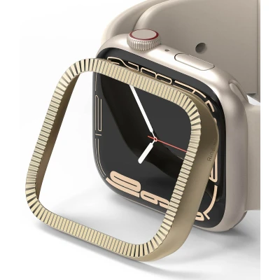 Afbeelding van Ringke Bezel Styling voor de Apple Watch Series 7 / 8 9 45 mm Hairline Bolts Gold