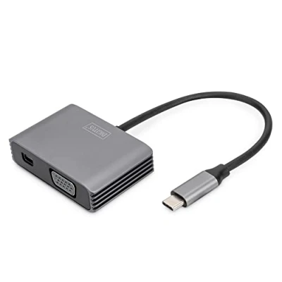 Image de DIGITUS Adaptateur vidéo 24 pin USB C (M) pour HD 15 (VGA) Mini DisplayPort (F) 1.4 20 cm support 4K30Hz gris sidéral