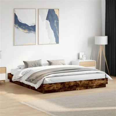 Afbeelding van vidaXL Bedframe met LED verlichting gerookt eikenkleurig 200x200 cm