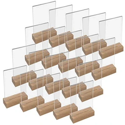 Afbeelding van HMF 46942 Acryl tafelstandaard met houten voet 20 stuks DIN A5 staand formaat glashelder
