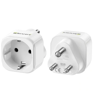Afbeelding van LENCENT Set van 2 reisadapters voor India type D stekker reizen naar India, Sri Lanka, Nepal, Libanon, Ghana, Myanmar, Senegal (type D)