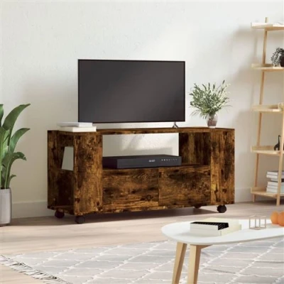 Afbeelding van Tv meubel 102x34,5x43 cm bewerkt hout gerookt eikenkleurig