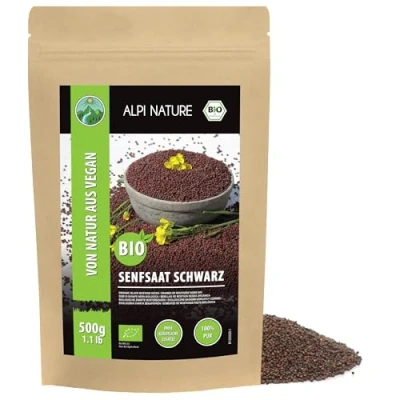 Afbeelding van biologische mosterdzaad volledig zwart en bruin (500 g), zwart, uit gecontroleerde teelt, 100% natuurlijk, zonder additieven, zaden