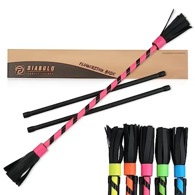 Afbeelding van Diabolo Freizeitsport Flowerstick Basic UV reactieve bloemenstok met 2 glasvezelstaafjes, een blikvanger op festivals, ideaal voor beginners