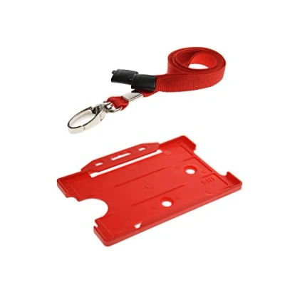 Afbeelding van ID Card It 2 x 10 mm brede schouderbandjes met metalen karabijnhaak en veiligheidsclip kaarthouder, identiteitskaart, creditcard, rood