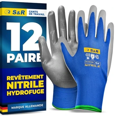 Afbeelding van S&amp;R Werkhandschoenen voor heren, 12 paar, beschermende handschoenen, mechanische montage, knutselen, tuinieren, nitril gecoate handschoenen