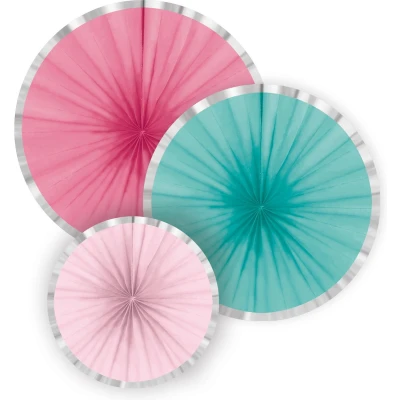 Afbeelding van Honeycomb waaiers Flamingo Paradise kleuren 3 stuks